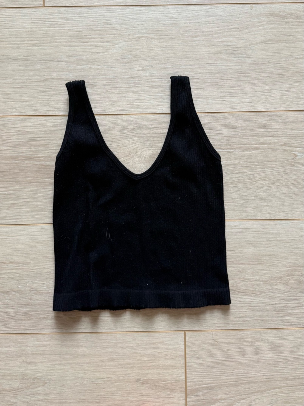 Free People Black Ribbed V-Neck Tank Sweater